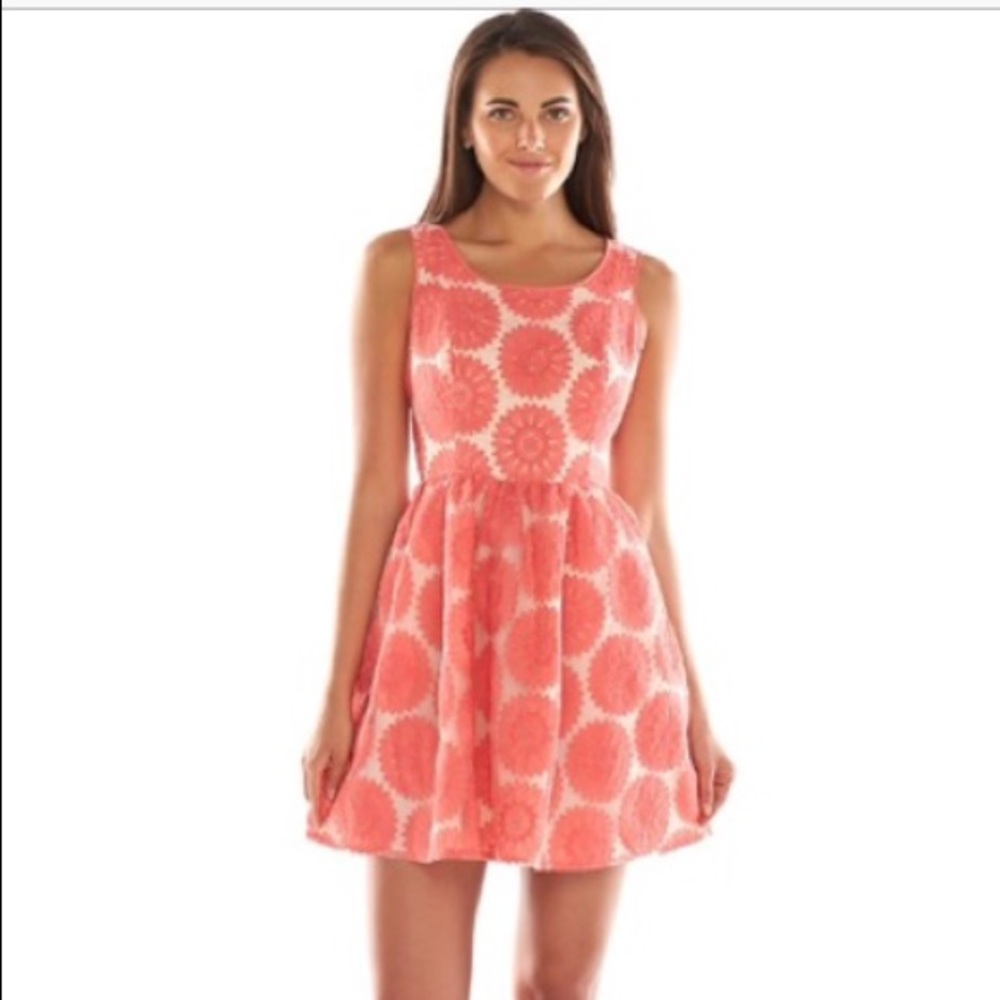 LC Lauren Conrad Coral Floral Embellished Dress